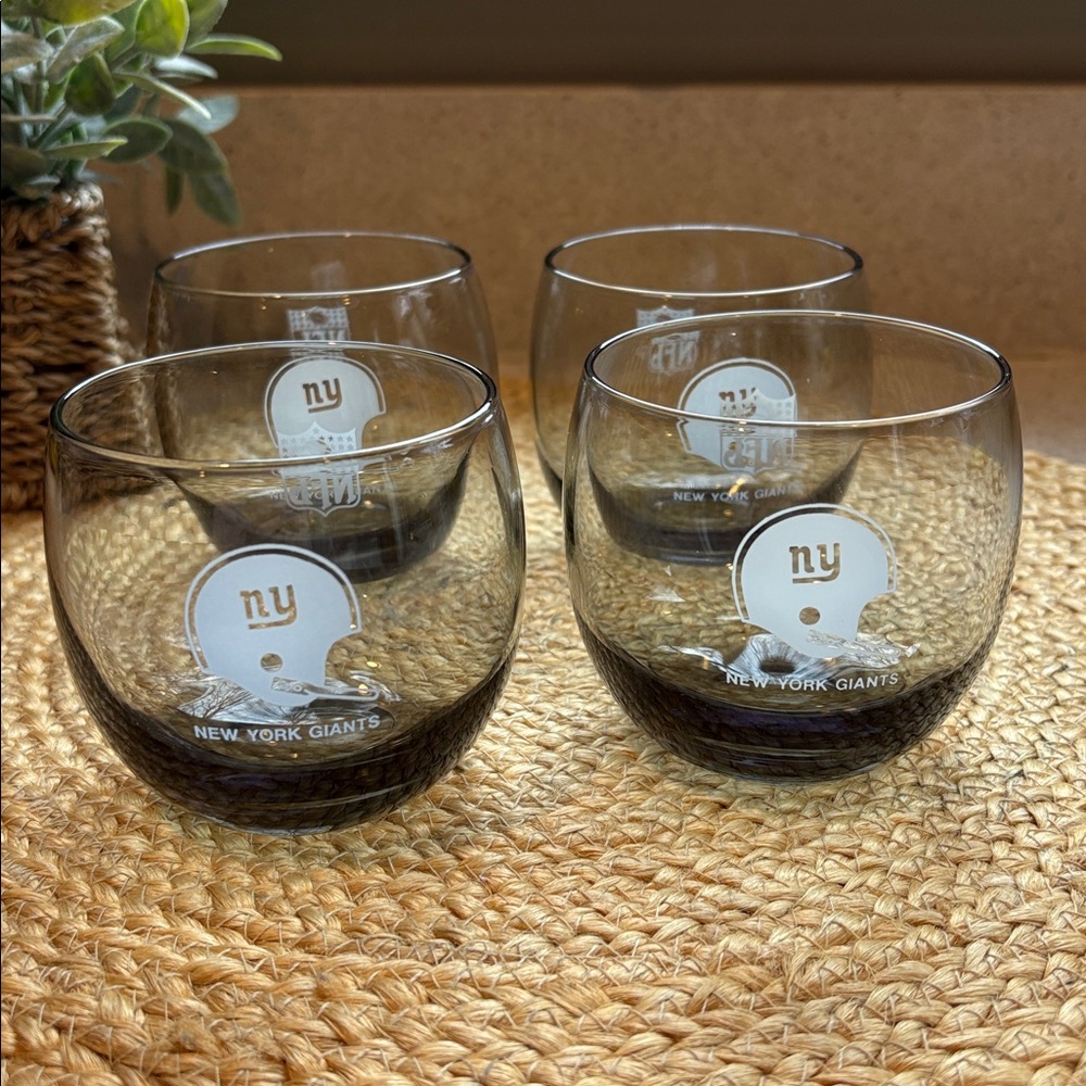 (4) Vintage Smokey NY Giants NFL Lowball Cocktail Glasses